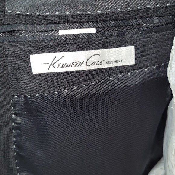 Kenneth Cole Mens Black Wool Blazer Size 40L Two Button Double Vent Back - Picture 8 of 16